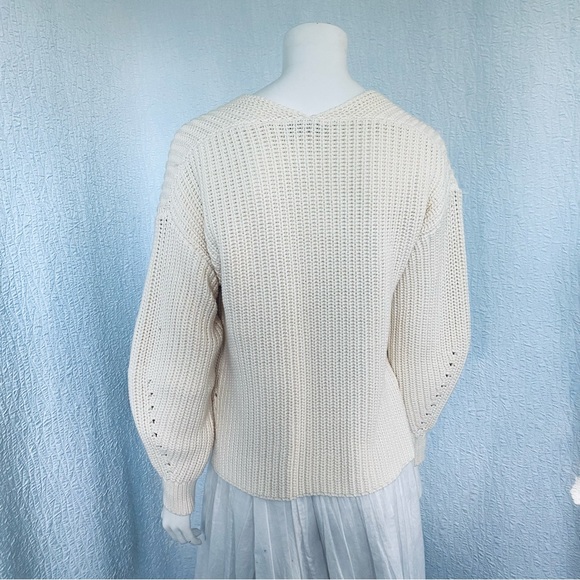 Everlane NEW Fisherman Knit Ivory Cream Vee Neck Sweater - Picture 5 of 13